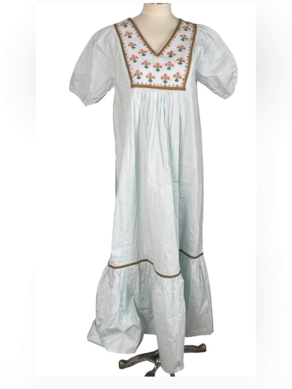 NWT Ex VOTO Light Blue Embroidered Square-Neck Dress SZ Med retail $289